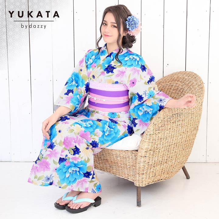 公式店舗 浴衣 セット 淡色 牡丹 柄 浴衣 帯 下駄 3点 セット Yukata By Dazzy 浴衣 レディース 浴衣 大人 浴衣 帯 19 新作 浴衣 平帯 リバーシブル帯 女性用 大人用 和装 和服 和装小物 花柄 フリーサイズ