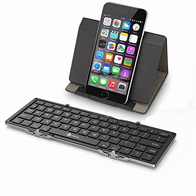 iClever Bluetoothキーボード 折りたたみ式 レザーケース スタンド付き ミニキーボード スマホ タブレット 専用 iPhone iPad Android Mac 対応 ブラック