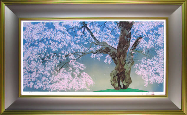 中島千波 作 「枝垂桜」(リトグラフ) 中島千波「円山公園の枝垂桜」リトグラフ＋シルクスクリーン