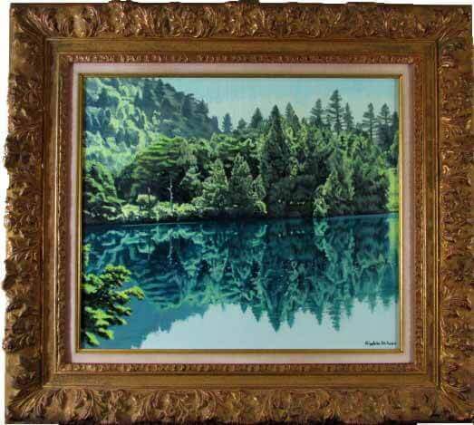 【真作】絵画　油彩8号　水郷湖来　柔らかな光が描く穏やかな情景　V154 Yahoo!オークション - 【純】北沢 計「油彩8号”緑遊”真作～水郷風景