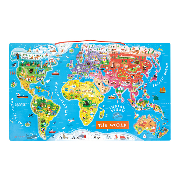 雑誌で紹介された 地図 世界地図 パズル ワールドマップ マグネット ジャノー Janod ママ割会員エントリーでポイント３倍 7歳 おうち時間 インテリア ギフト プレゼント カラフル かわいい おしゃれ おもちゃ 女の子 男の子 キッズ 子ども 知育玩具 知育 型はめ 英語
