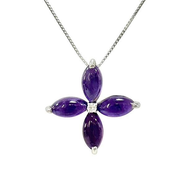【2,000円OFFクーポン利用で】アメジスト 花モチーフ ネックレス プラチナ ネックレス ペンダントネック ダイヤモンド 2.71ｃｔ D-0.02 スライドアジャスター 長さ調整可能