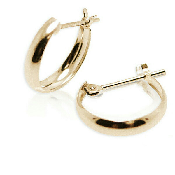 【10％OFFクーポン利用で】（km301300）月形輪っかピアス ぷっくりフープピアス 18k ゴールド 3mm×13mm 月甲 甲丸 地金ピアス 両耳 レディース メンズ 小さめ プレゼント