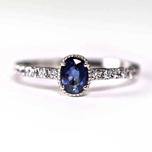 【2,000円OFFクーポン利用で】（r239574）指輪 PT サファイヤ&ダイヤモンド リング 0.4ct 0.19ct ミル打ち アンティーク シンプル おしゃれ かわいい リング 9月誕生石 一粒 レディース