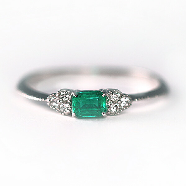 【10％OFFクーポン利用で】（r239577）指輪 PT エメラルド ダイヤモンドリング 0.15ct 0.04ct スクエア型 おしゃれリング シンプル 一粒 ５月誕生石 レディース グリーン 緑