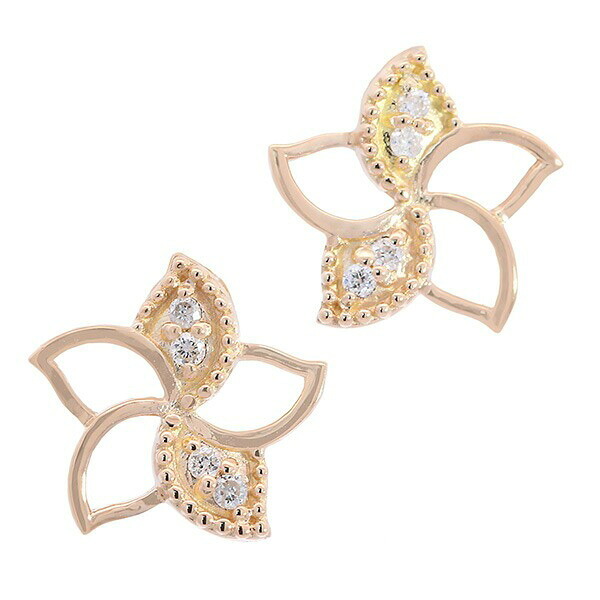 【10％OFFクーポン利用で】プルメリア フラワー 花 ダイヤモンド 18金 ピアス 18K