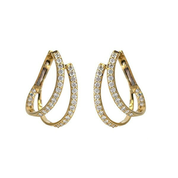 【10％OFFクーポン利用で】ピアス 18金 2連 フープピアス ダイヤモンド
