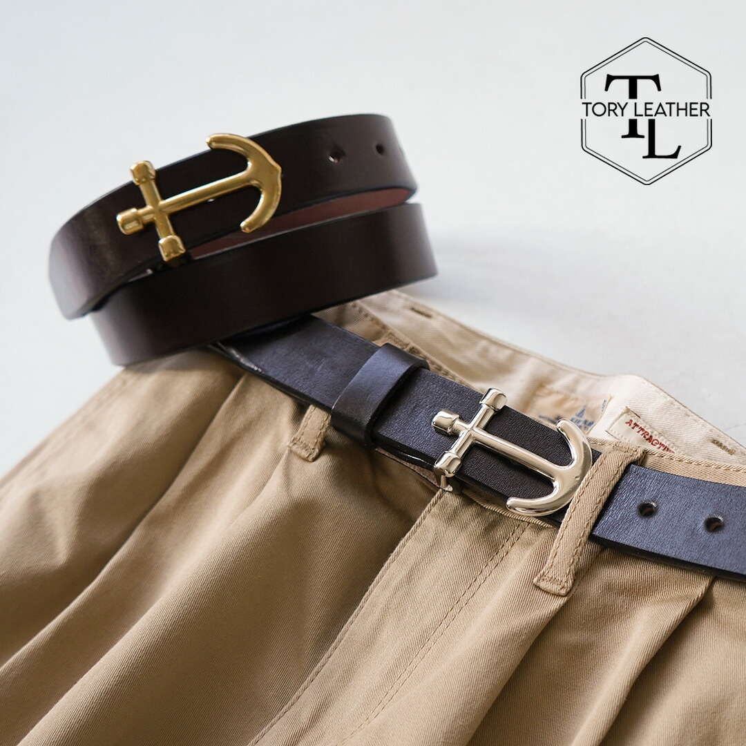 TORY LEATHER（トリーレザー） アンカーベルト / カジュアル 本革 ブライドルレザー ピン式 メンズ レディース ユニセックス 碇 3cm｜GochI by ROCOCO