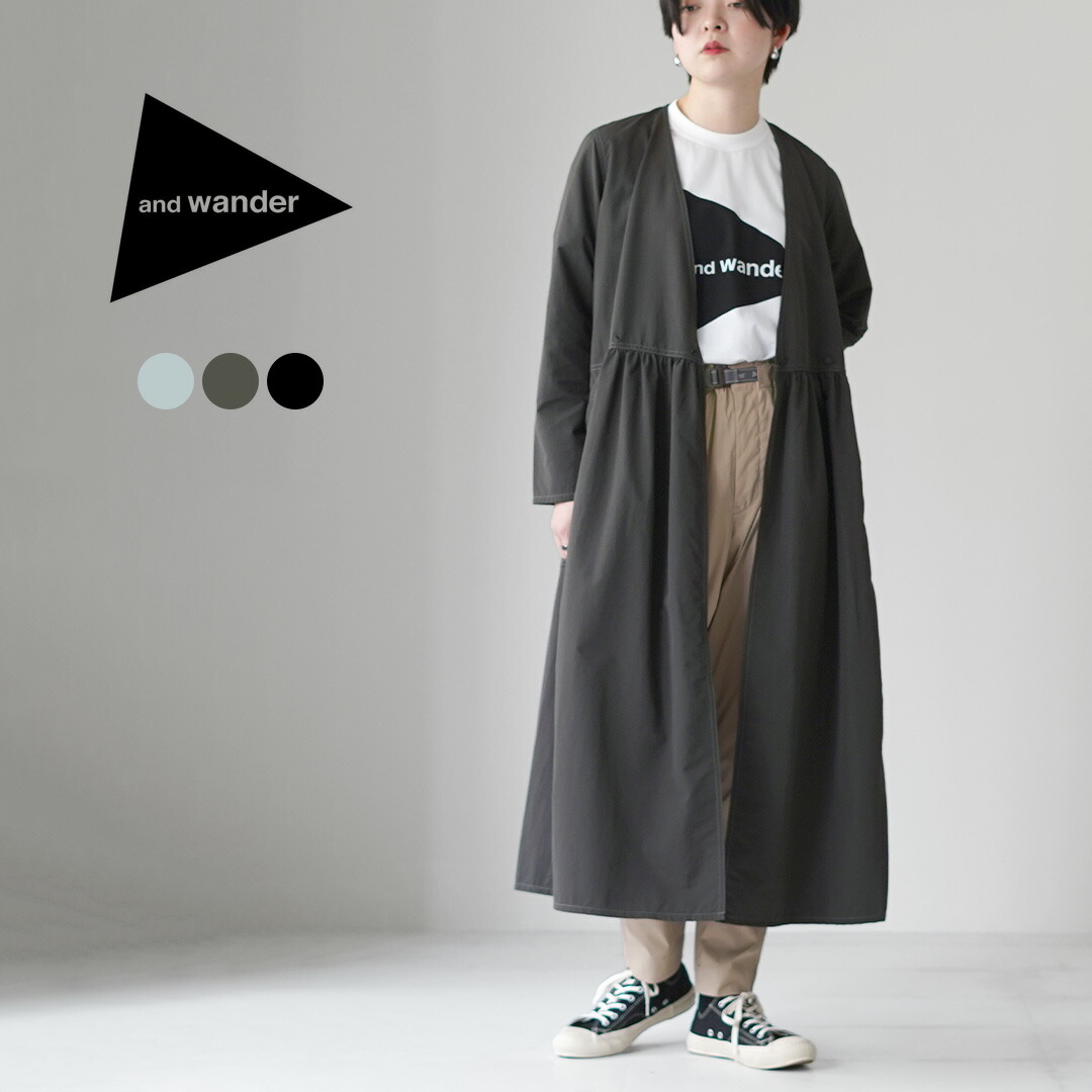 【20％OFFクーポン対象】AND WANDER（アンドワンダー） クリンクル ナイロン カシュクール / レディース ライトアウター ワンピース アウトドア ロング レジャー 撥水 / pl2｜GochI by ROCOCO