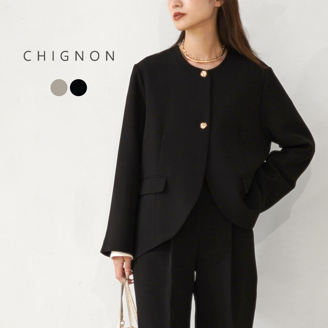 【30％OFF】CHIGNON（シニヨン） ラウンドヘムJK / ジャケット ノーカラー レディース オケージョン フォーマル セレモニー Aライン フレア【セール】 12,574円