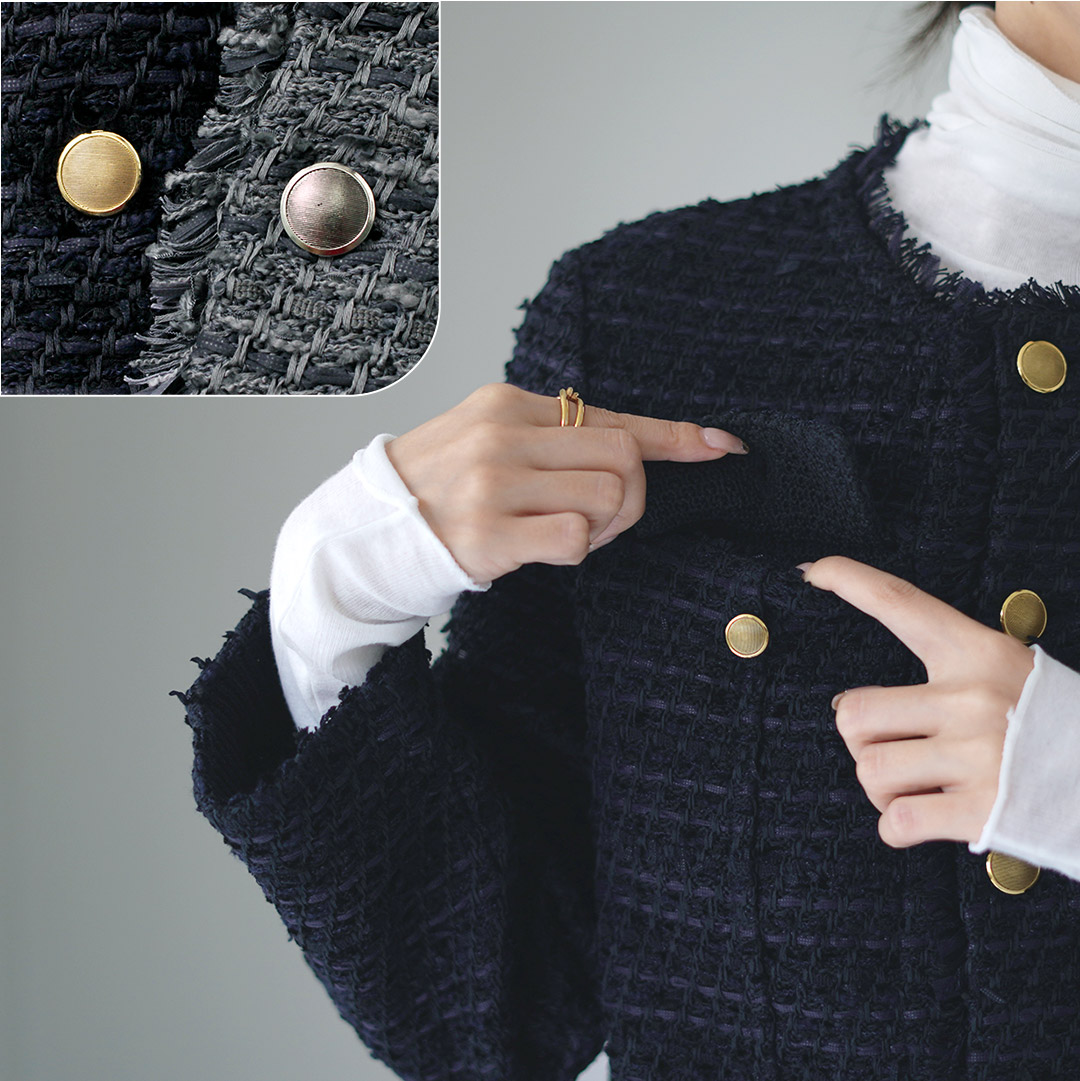 30％OFF】COOHEM（コーヘン） ノーカラー ニットツイードジャケット