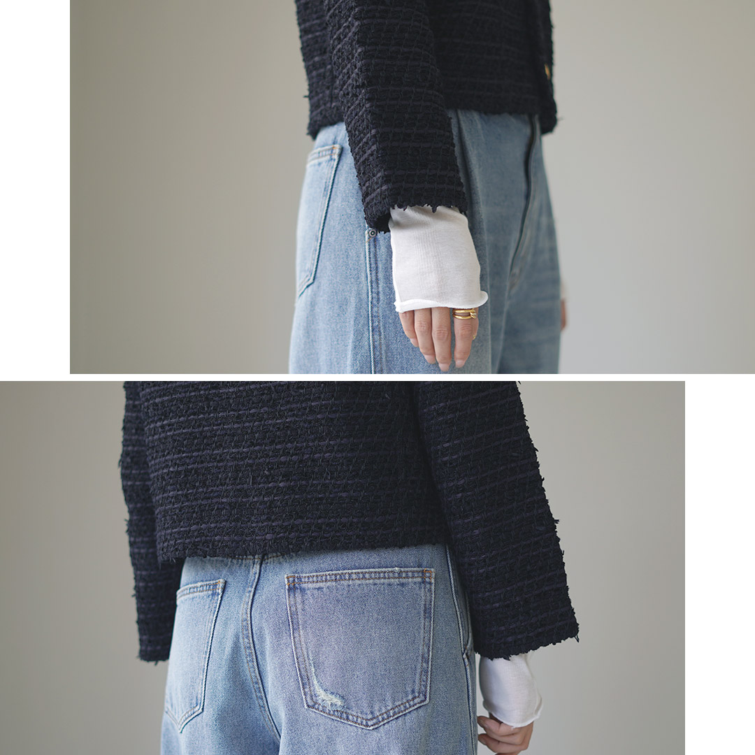 30％OFF】COOHEM（コーヘン） ノーカラー ニットツイードジャケット