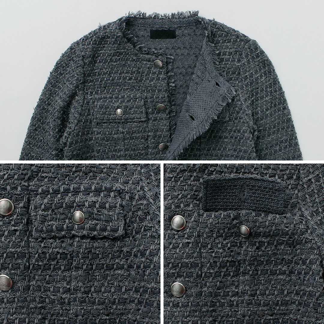 30％OFF】COOHEM（コーヘン） ノーカラー ニットツイードジャケット