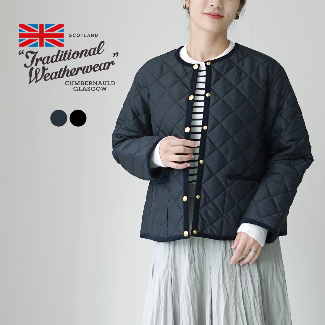 美品 トラディショナルウェザーウェア ノーカラー キルティングロングコート 金釦 Traditional Weatherwear アウター TRADITIONAL WEATHERWEAR