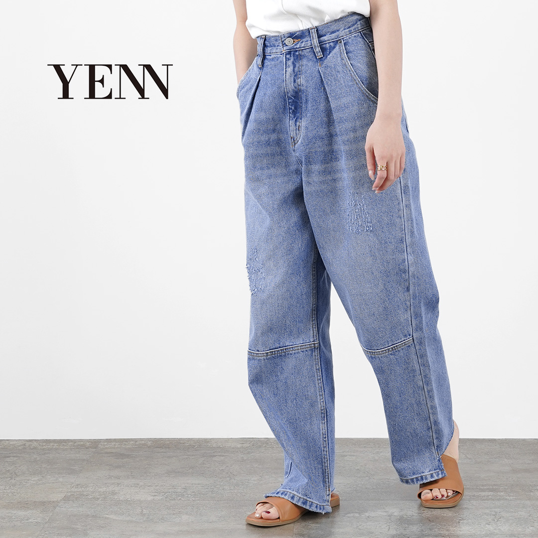 楽天市場】YENN（イェン） ハイライズ タック ワイド デニムパンツ