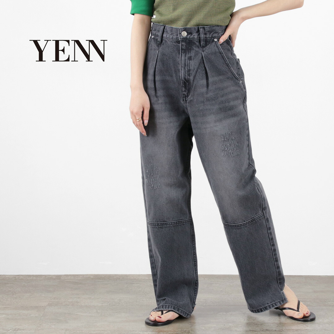 楽天市場】YENN（イェン） ハイライズ タック ワイド デニムパンツ