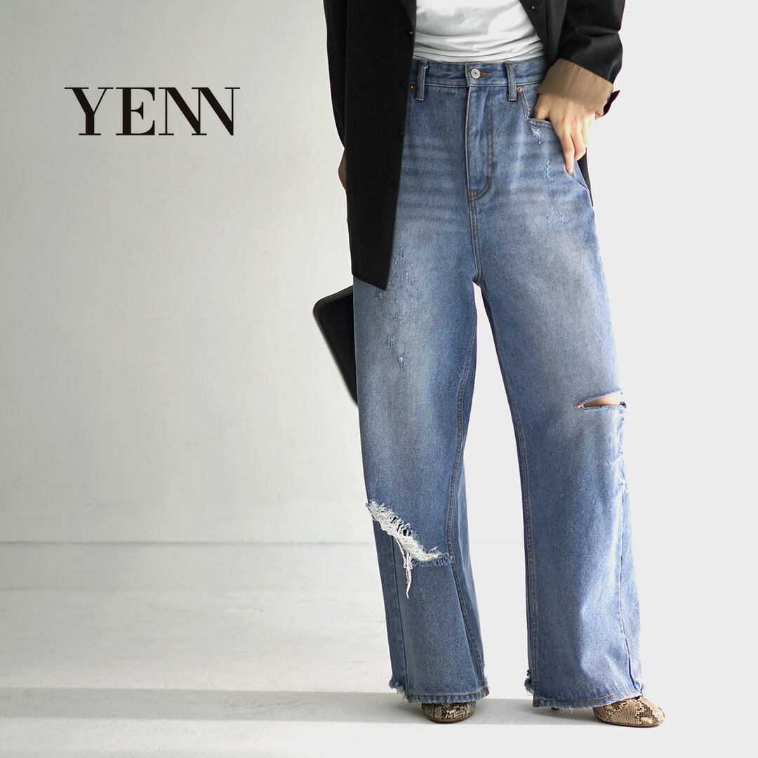 YENN⭐︎新品・未使用、デニム⭐︎ハイライズタックワイドパンツ YENN（イェン） ハイライズ タック ワイド デニムパンツ