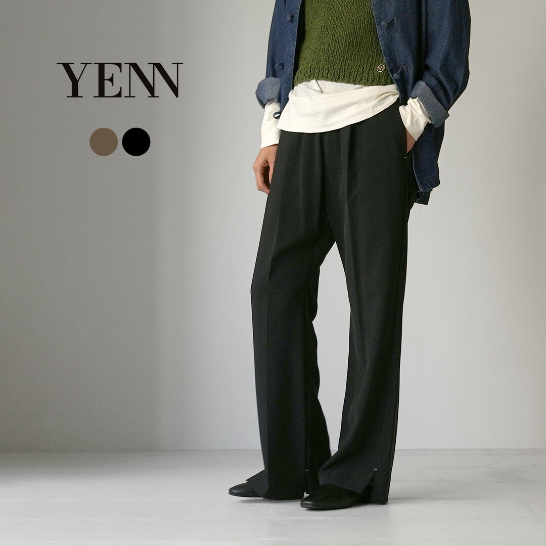YENN（イェン） サイド スリット スラックス / レディース ストレート ウエストゴム 総ゴム 無地 SIDE SLIT SLACKS