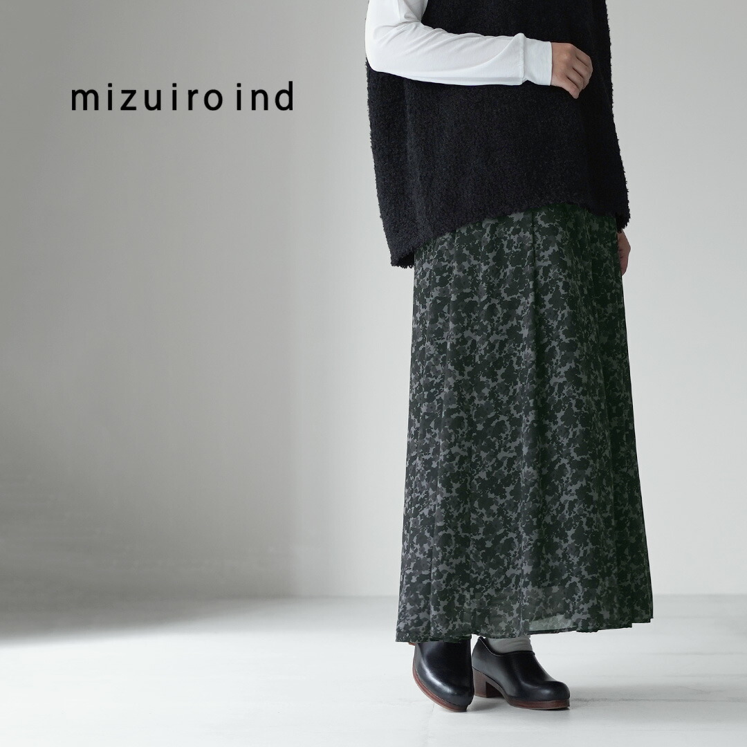 mizuiro ind（ミズイロインド） フラワープリント ロングスカート / フレア ウエストゴム 総ゴム 花柄