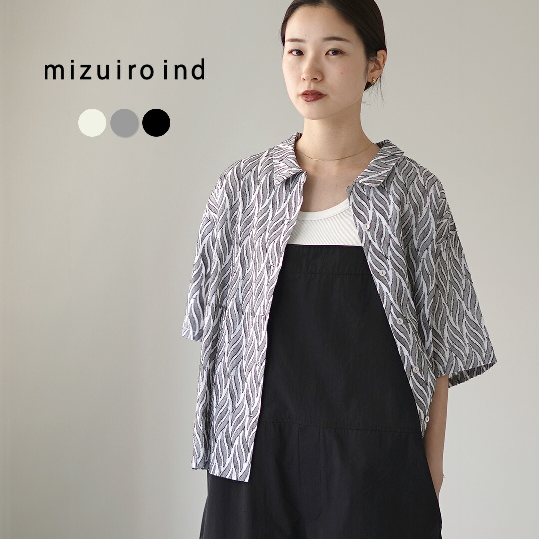 mizuiro ind（ミズイロインド） カット ジャガード ハーフスリーブ シャツ / ブラウス 半袖 五分袖 コットン インド綿