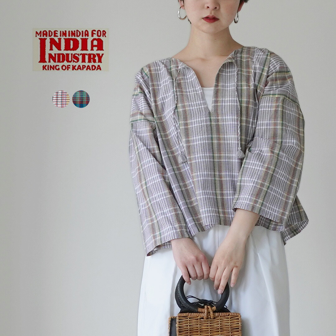 INDIA INDUSTRY（インディアインダストリー） カフタン チュニック / レディース シャツ ブラウス 長袖 チェック｜GochI by ROCOCO