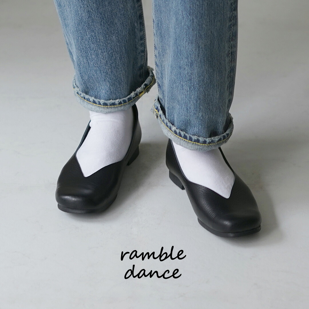 【10％OFFクーポン対象】RAMBLE DANCE（ランブルダンス） シュリンクレザー Vカット スクエアパンプス 日本製 / レディース バレエシューズ オケージョン セレモニー
