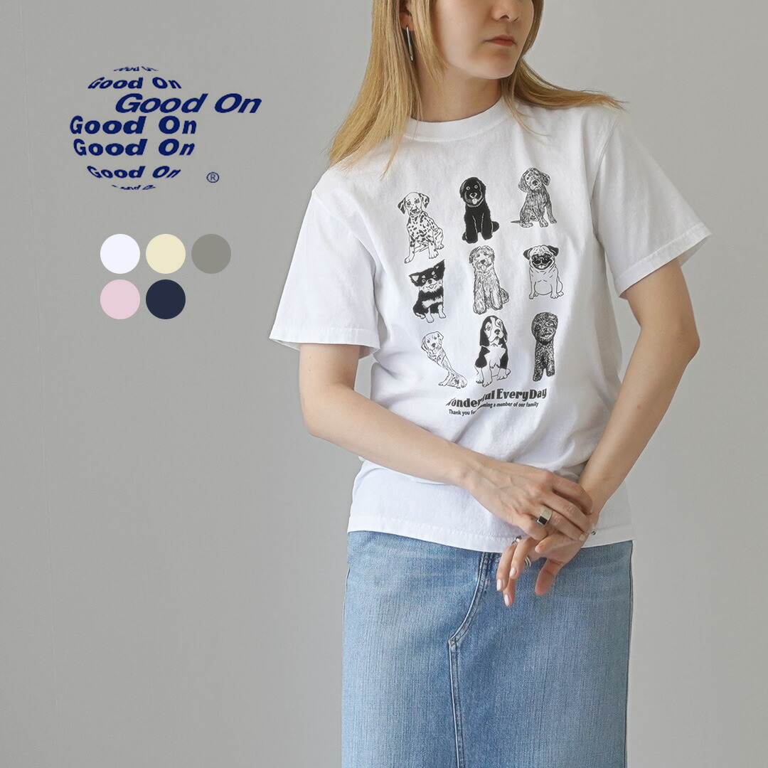 GOOD ON（グッドオン） ワンダフル エブリディ SS Tシャツ / レディース トップス 半袖 カットソー プリント 犬柄 綿100 日本製 Wonderful everyday S/S TEE