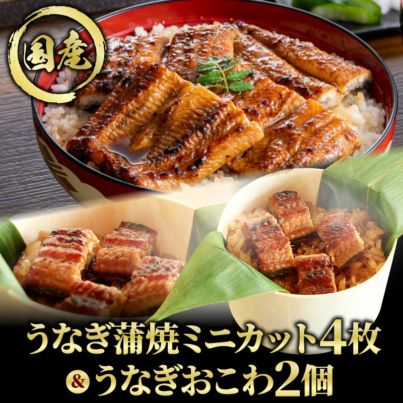 早得ポイント10倍 国産うなぎ蒲焼ミニカット4枚＆うなぎおこわ2個 父の日 早割 ギフト 食べ物 グルメ 贈り物 贈答 国産 うなぎ 鰻 ウナギ 蒲焼き おこわ ミニカット 国産 冷凍 個包装 内祝い お祝い 誕生日プレゼント お礼 送料無料