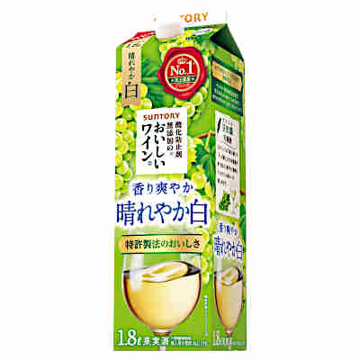 【2ケース】酸化防止剤無添加のおいしいワイン　香り爽やか晴れやか白　サントリー　1.8Lパック　6本&times;2｜ショップダイヘイ店 9,790円