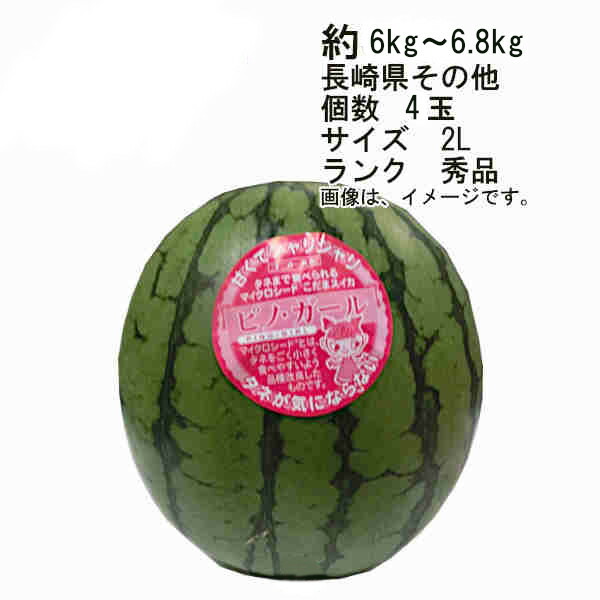 【送料無料】ピノガール 種まで食べられる こだますいか 長崎県その他 約6-6.8kg 個数 4玉 0サイズ 2L ランク 秀品★一部、北海道、沖縄のみ別途送料が必要となる場合があります
