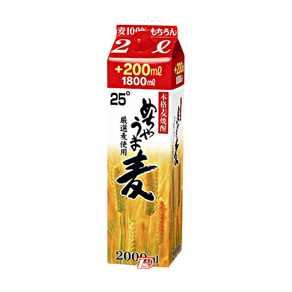 【１ケース】めちゃうま　麦　25度　鷹正宗　2.0L(2000ml) パック　6本入