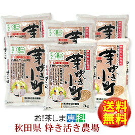 籾発芽玄米<BR>有機米・芽吹き小町(1kg×6袋)<BR>★あきたこまち★秋田県大潟村産★<br>【送料無料・徳用】<br>【JAS認証有機栽培米】<br>【(有)粋き活き農場/井出教義】