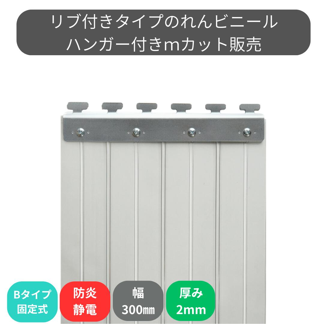 のれんビニール リブ付防炎静電透明 t2ｍｍ 300mm幅 mカット Bタイプ固定式ハンガー付き スワロン ストリップドアーシート 11,722円