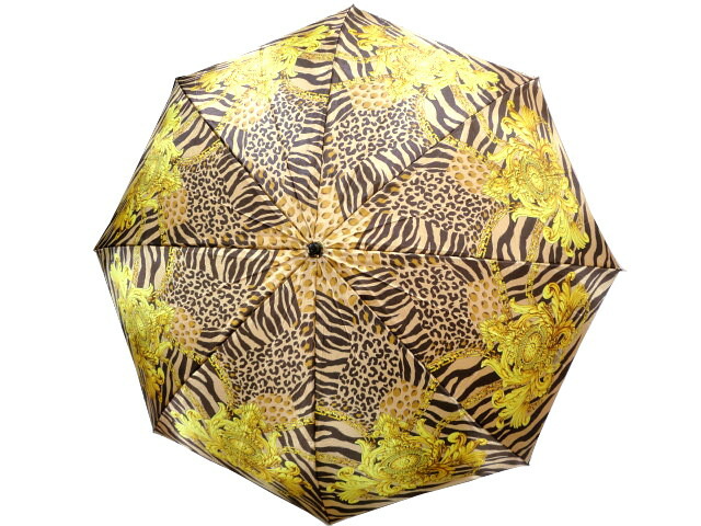 GIANNI VERSACE ジャンニ ヴェルサーチ サンバースト レオパード ワンタッチ式 折り畳み傘 ポリエステル ゴールド×ブラック アンブレラ 中古 レディース 女性用 ブランド ファッション 小物 プレゼント ギフト 希少 レア