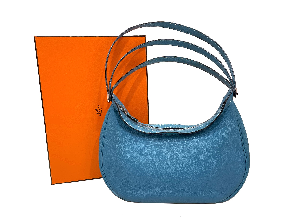 ［PR］【美品】HERMES エルメス カポラル トゴ ブルージーン シルバー金具 G刻印□ ヴィンテージ ハンドバッグ 中古 ショルダーバッグ レディース 女性用 ブランド 本革 レザー カーフ 青 希少 レア プレゼント ギフト バック