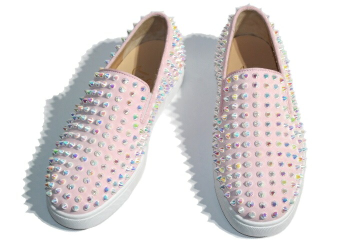最先端 Christian Louboutin クリスチャンルブタン Roller Boat Woman Flat スリッポン レディース36ハーフ 約23 5cm ピンク スエード オーロラカラー スタッズ 0 中古 大黒屋 送料込 Www The Look Es