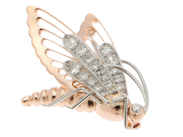訳あり Jewelry 中古 大黒屋 5 5g ダイヤモンド Pt950プラチナ K18ピンクゴールド ブローチ デザイン 蝶 ノンブランドジュエリー ブローチ