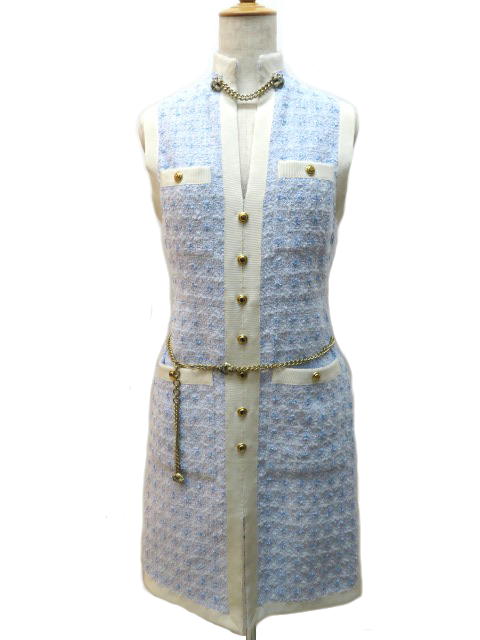 偉大な Gucci グッチ ワンピース レディース 36 ライトブルー コットン ツイード ベルト付 432 中古 大黒屋 質屋 大黒屋 訳ありセール格安 Www Venicewebdesign Com