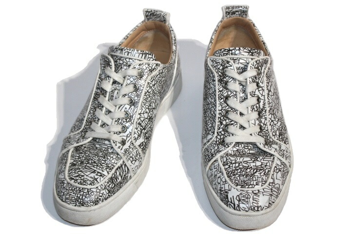 公式 Christian Louboutin クリスチャンルブタン Rantulow Orlato Flat カリグラフィー メンズ40ハーフ 約25 5cm ホワイト ブラック レザー 0 中古 大黒屋 人気絶頂 Ozonolifeperu Com