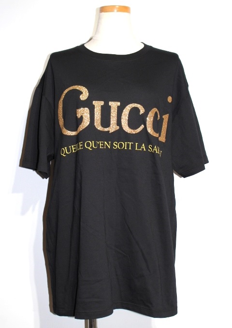 Gucci グッチ Tシャツ レディースxl ブラック ゴールド コットン グリッター 432 中古 大黒屋 Runawayapricot Com