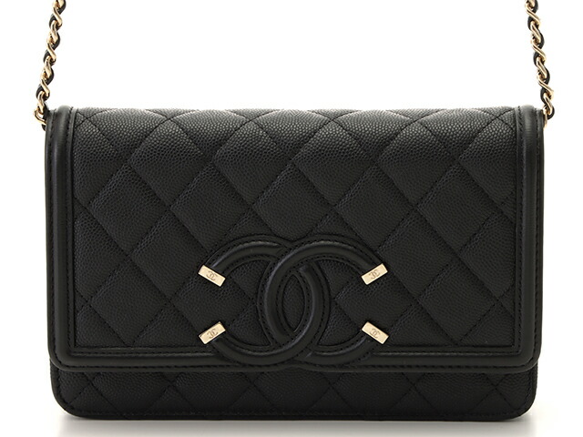 Chanel シャネル Ccフィリグリーチェーンウォレット 墨ぞめ ゴールド金具 キャビアスキン 437 中古 大黒屋 中古商品名品なら老舗の質店 質屋大黒屋 Maxtrummer Edu Co