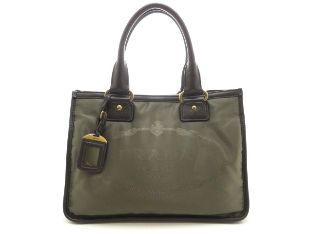 Prada プラダ バッグ ロゴジャガード2wayショルダーバッグ Br4795 ナイロン カーフ カーキ ダークブラウン 5 中古 大黒屋 Andapt Com