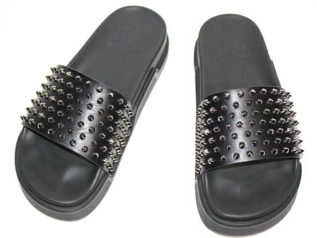 Christian Louboutin クリスチャンルブタン サンダル Pool Fun メンズ41 約26cm ブラック スタッズ レザー 0 中古 大黒屋 Andapt Com