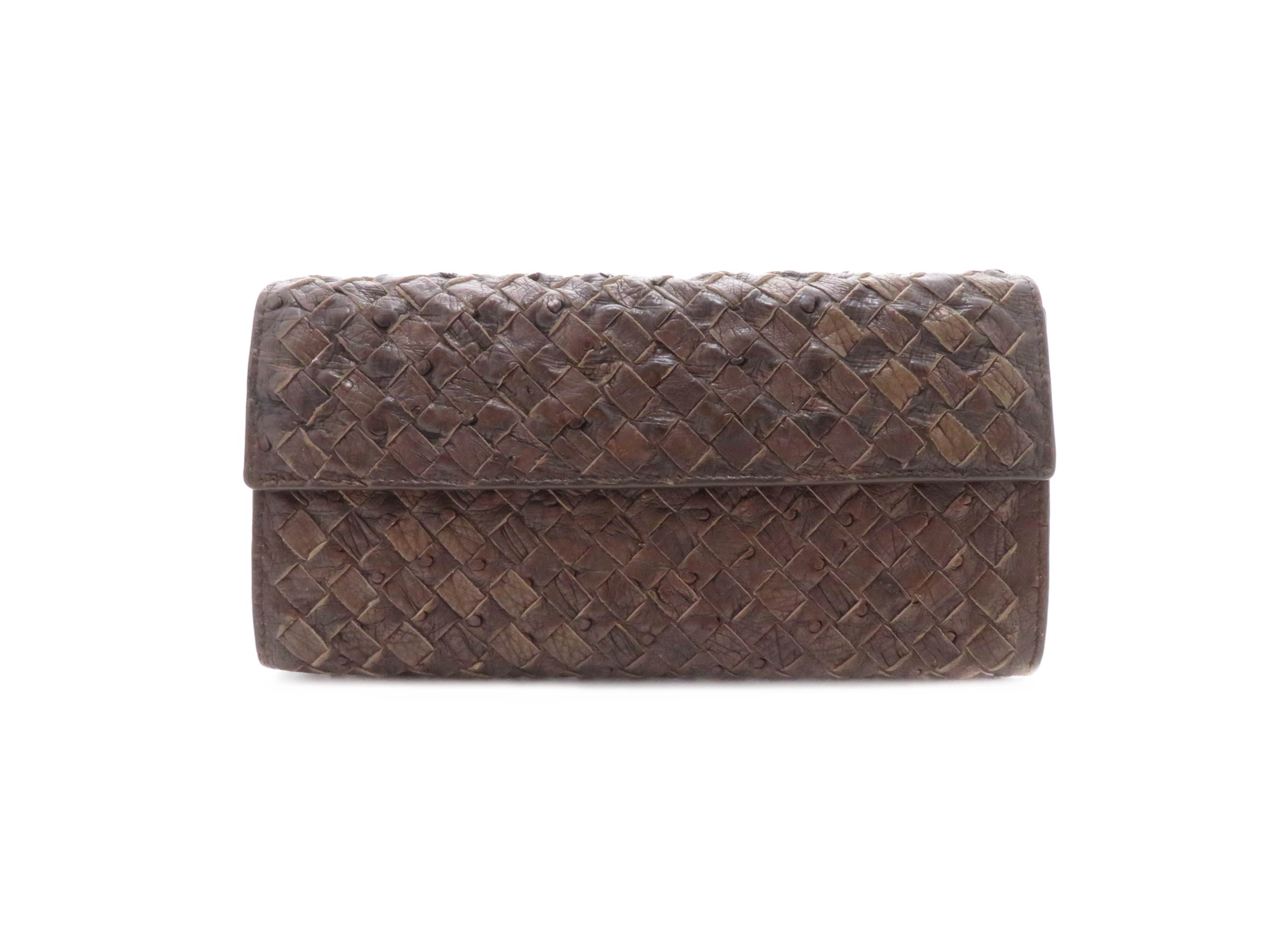 Bottega Veneta ボッテガ ヴェネタ 財布 小物 Zip長財布 イントレチャート ブラウン オーストリッチ 437 中古 大黒屋 Mozago Com