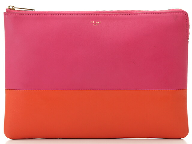CELINE セリーヌ クラッチバッグ ピンク オレンジ カーフ2143500218921