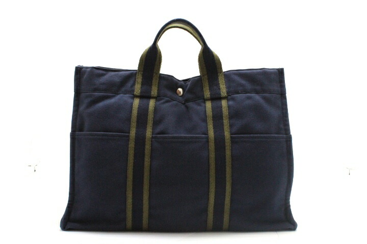 Hermes エルメス フールトゥトートmm トートバッグ ネイヴィー カーキ ズック 460 中古 大黒屋 Chiropractickc Com