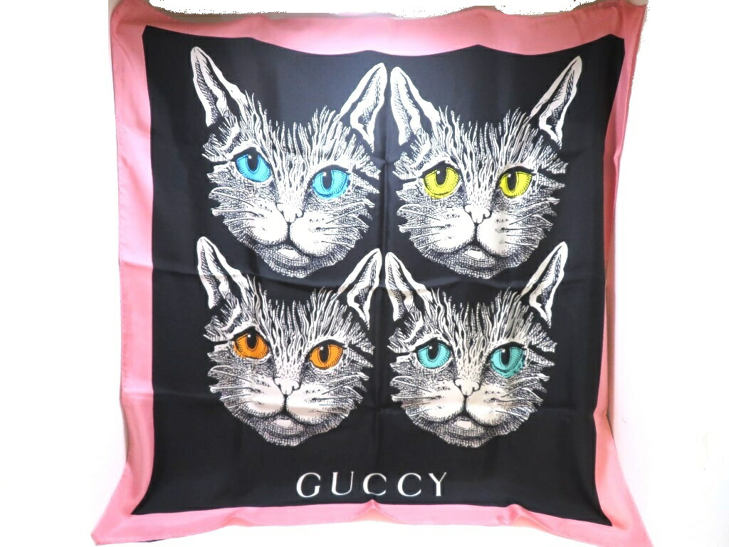 GUCCI グッチ キャット柄スカーフ 猫 ミスティックキャット ねこ ネコ 