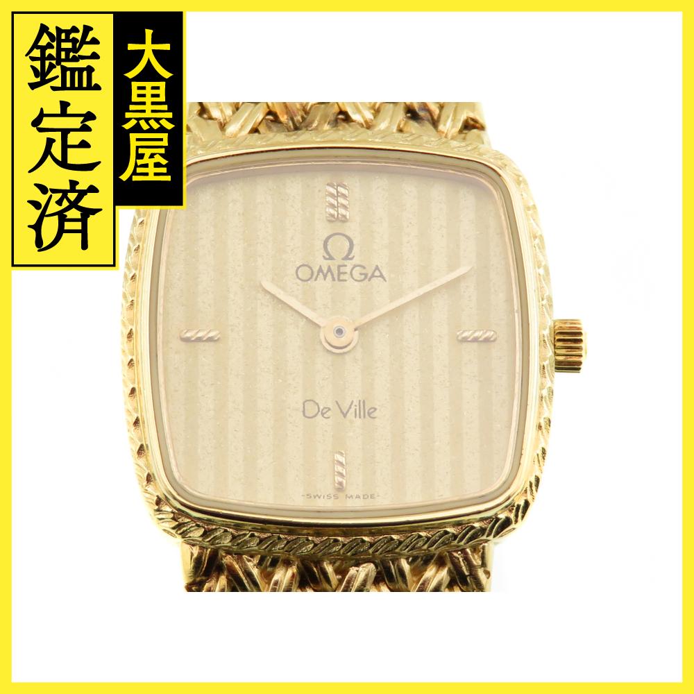 【新品電池】オメガ デビル 腕時計 ゴールド文字盤 コンビベゼル 純正ベルト OMEGA オメガ デビル 腕時計 K18イエローゴールド/革 レディース
