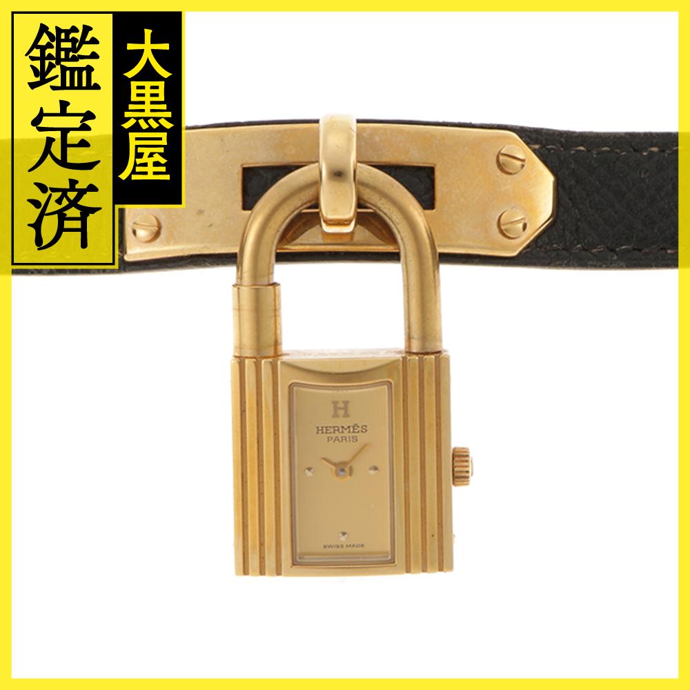 HERMES エルメスケリーウォッチ　ゴールド/ブラック　文字盤グリーン/稼働 HERMES エルメス ケリーウォッチ 腕時計 レディース クウォーツ