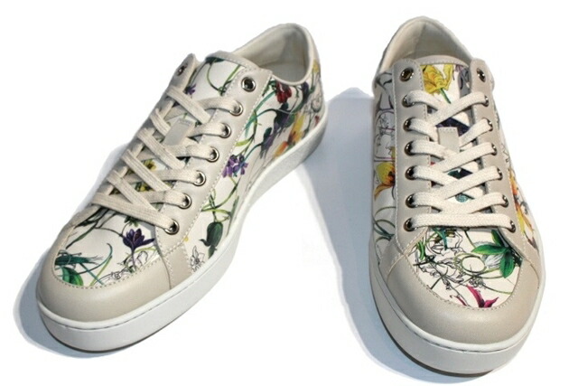 高い品質 Gucci グッチ スニーカー メンズ7 約26cm カーフ ベージュ フローラ フラワー 花柄 0 大黒屋 高級感 Delta Lux Fr